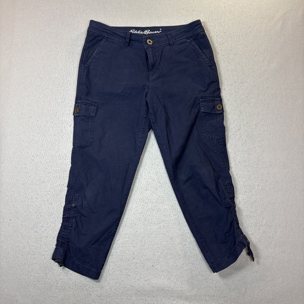 Eddie Bauer Navy Women's Cargo Capris Size 4 Flapped Pockets Outdoor